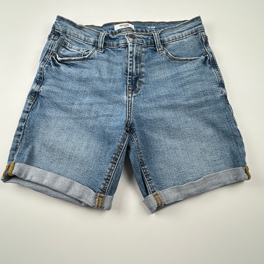 Kensie Women's Jeans The Short Denim Shorts Mid Rise Rolled Hem Medium Wash 6/28